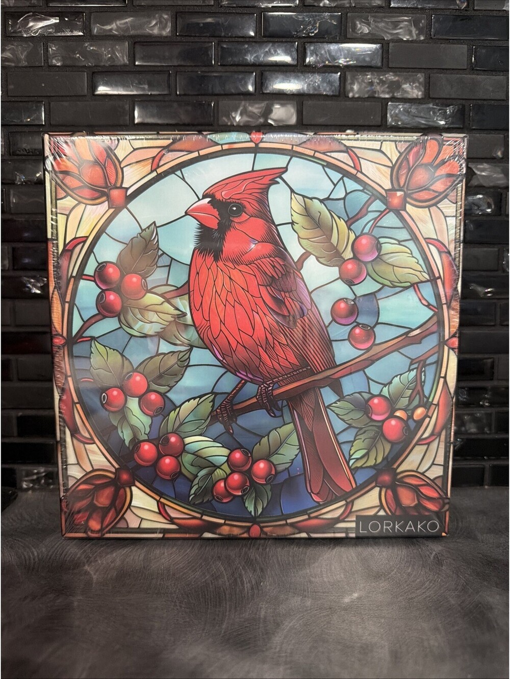 LORKAKO Stained Glass Puzzle featuring Cardinal Bird Z-697 New, Factory Sealed